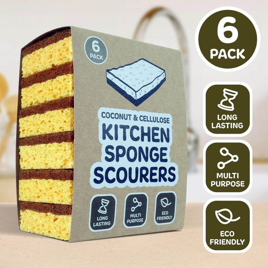 Natural Coconut & Cellulose Sponge Scourers (Pack of 6)